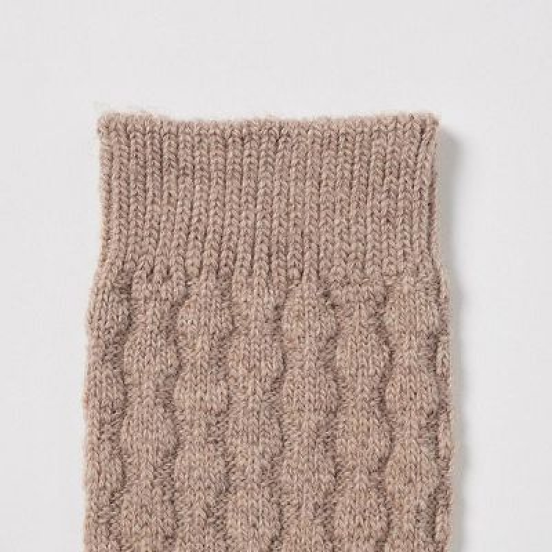 Women Uniqlo HEATTECH Cable Socks Beige | 4779055