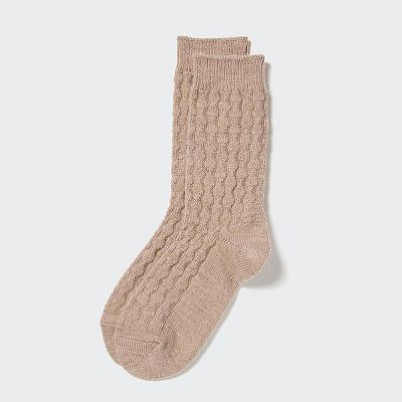 Women Uniqlo HEATTECH Cable Socks Beige | 4779055