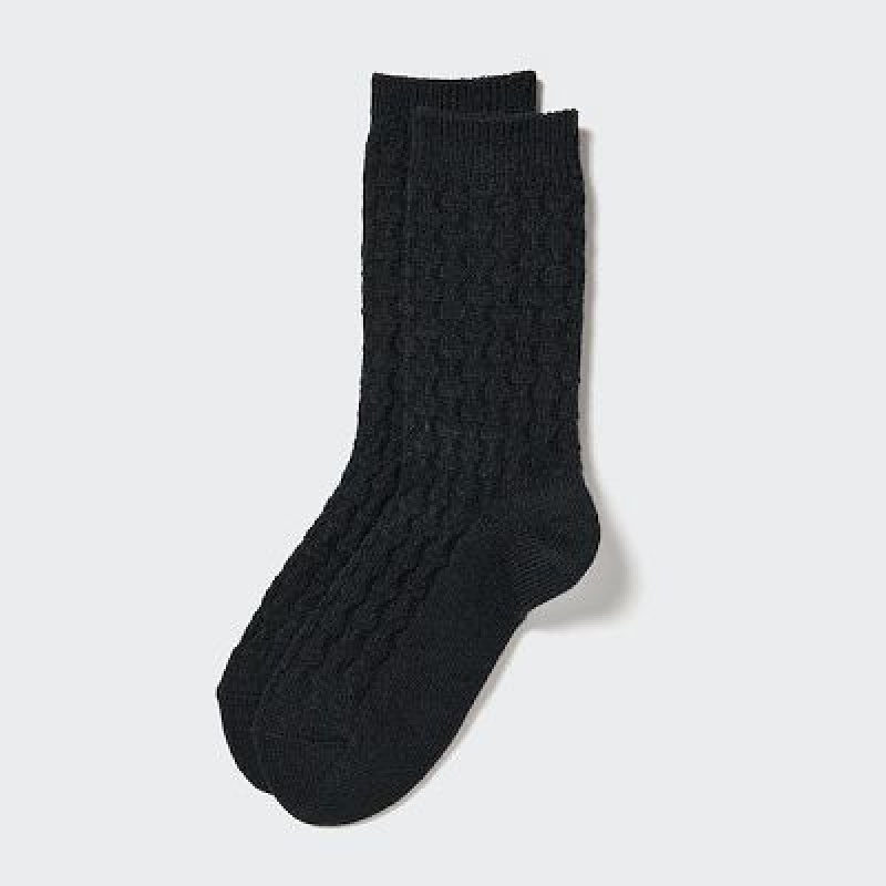 Women Uniqlo HEATTECH Cable Socks Black | 8289230