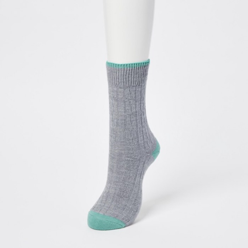 Women Uniqlo HEATTECH Cable Socks Grey | 6240787