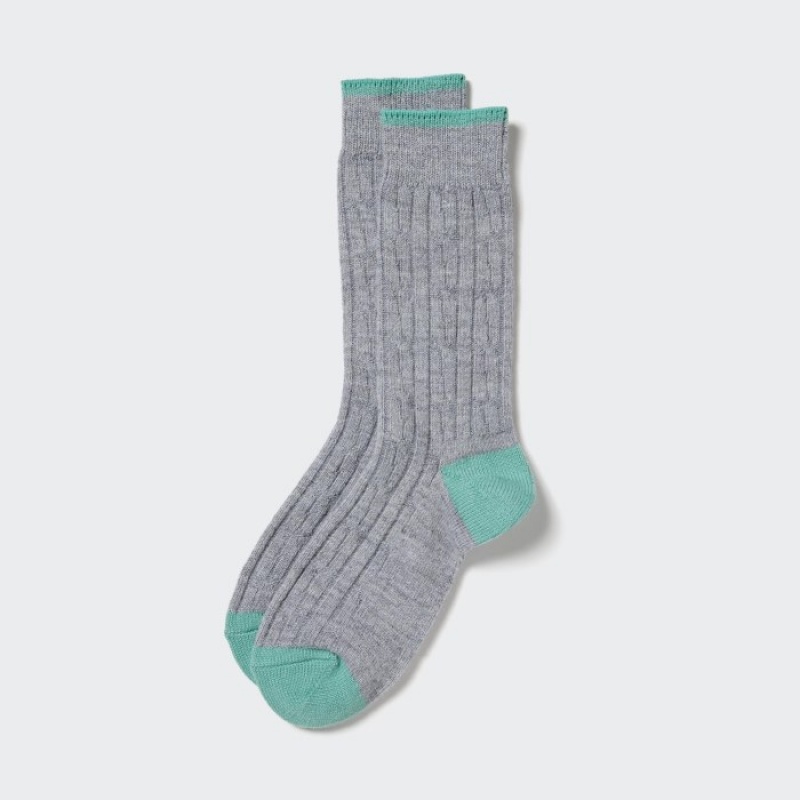 Women Uniqlo HEATTECH Cable Socks Grey | 6240787