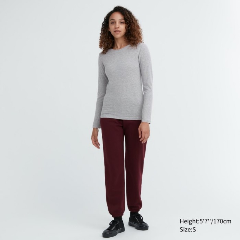 Women Uniqlo HEATTECH Cotton Crew Neck Long-Sleeve T Shirts Grey | 2722284