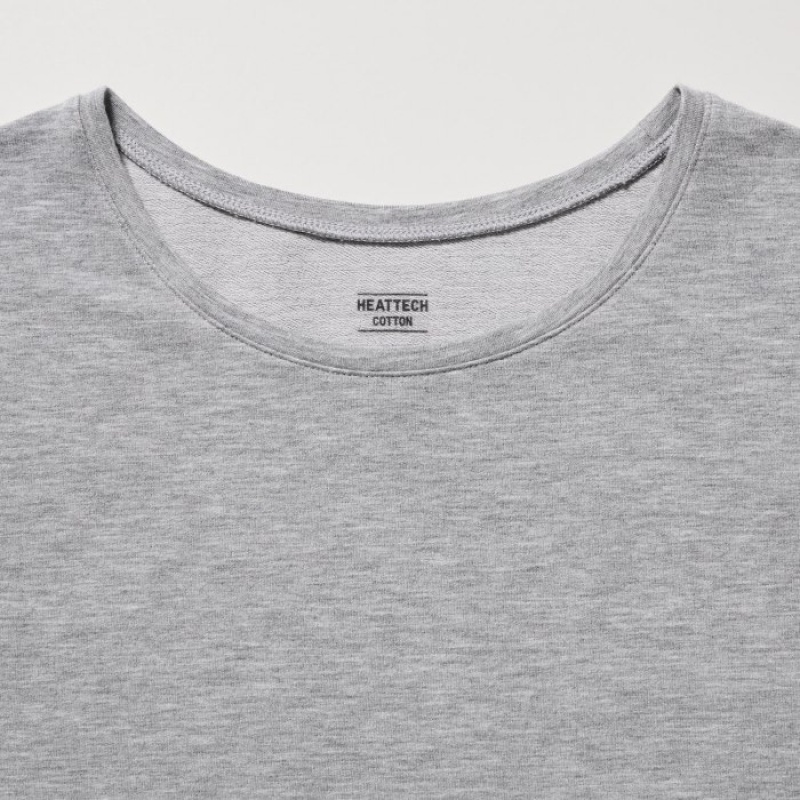 Women Uniqlo HEATTECH Cotton Crew Neck Long-Sleeve T Shirts Grey | 2722284