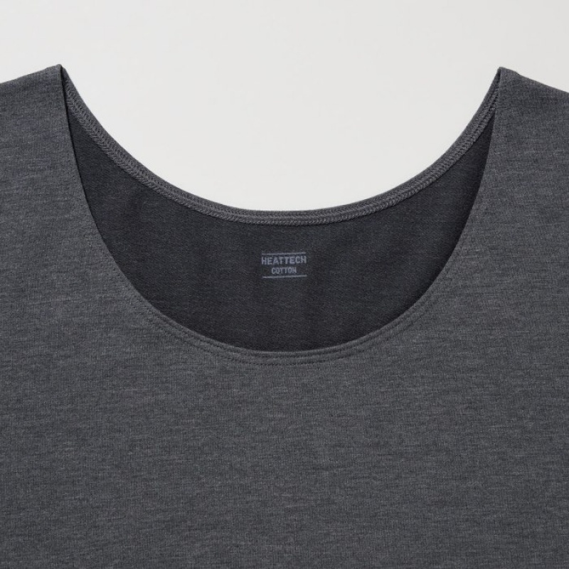 Women Uniqlo HEATTECH Cotton Scoop Neck Long-Sleeve T Shirts Grey | 560043