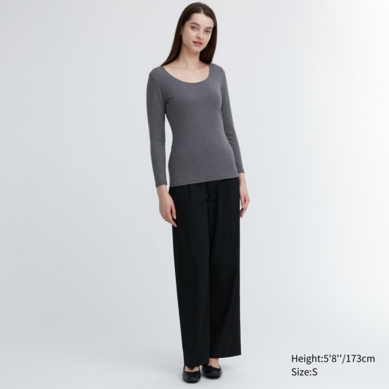 Women Uniqlo HEATTECH Cotton Scoop Neck Long-Sleeve T Shirts Pink | 8063646