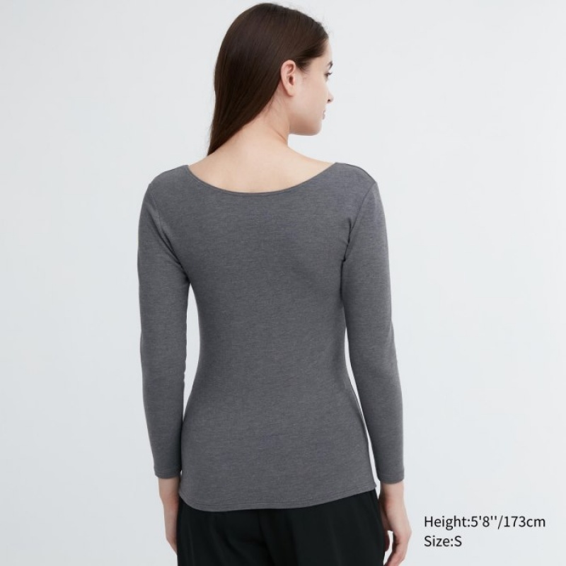 Women Uniqlo HEATTECH Cotton Scoop Neck Long-Sleeve T Shirts Pink | 8063646