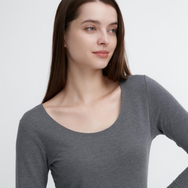 Women Uniqlo HEATTECH Cotton Scoop Neck Long-Sleeve T Shirts Pink | 8063646