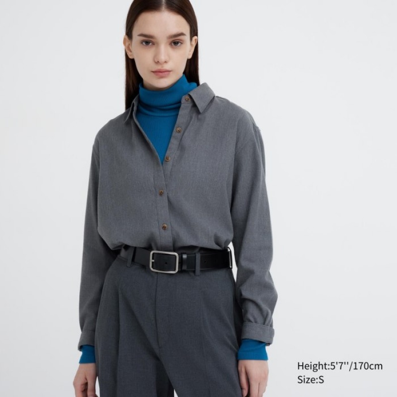 Women Uniqlo HEATTECH Extra Warm Seamless Ribbed Turtleneck Long-Sleeve T Shirts Blue | 9838954