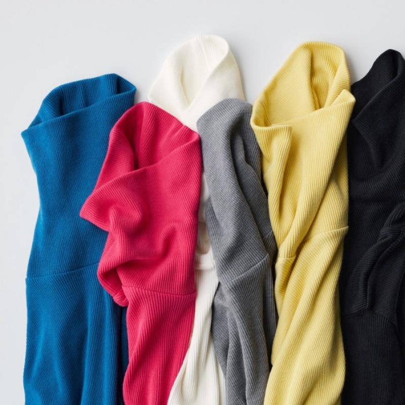 Women Uniqlo HEATTECH Extra Warm Seamless Ribbed Turtleneck Long-Sleeve T Shirts Blue | 9838954