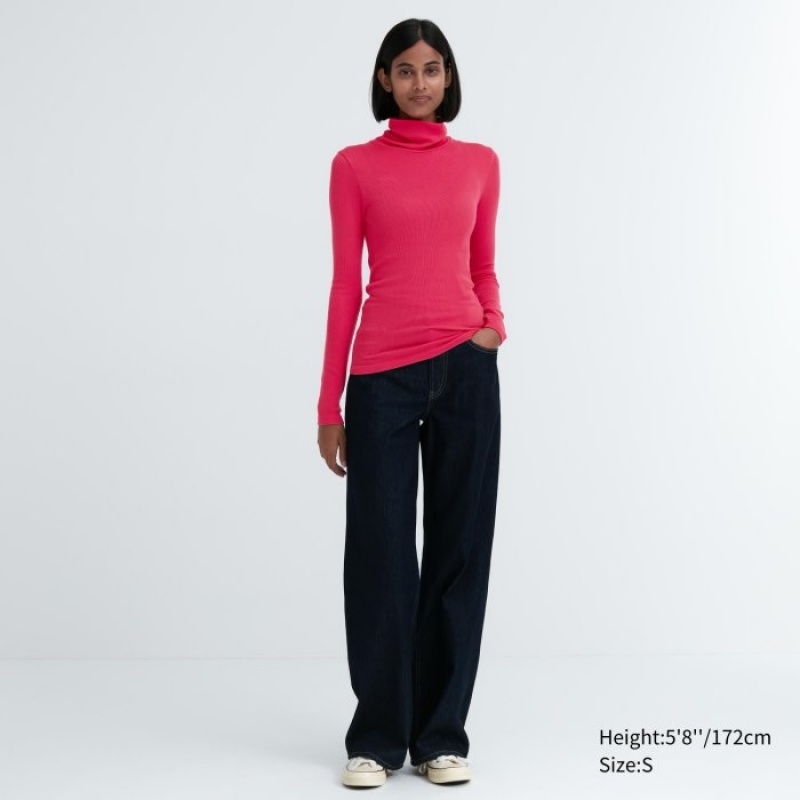Women Uniqlo HEATTECH Extra Warm Seamless Ribbed Turtleneck Long-Sleeve T Shirts White | 4265098