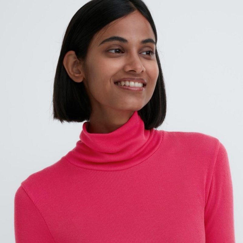Women Uniqlo HEATTECH Extra Warm Seamless Ribbed Turtleneck Long-Sleeve T Shirts White | 4265098