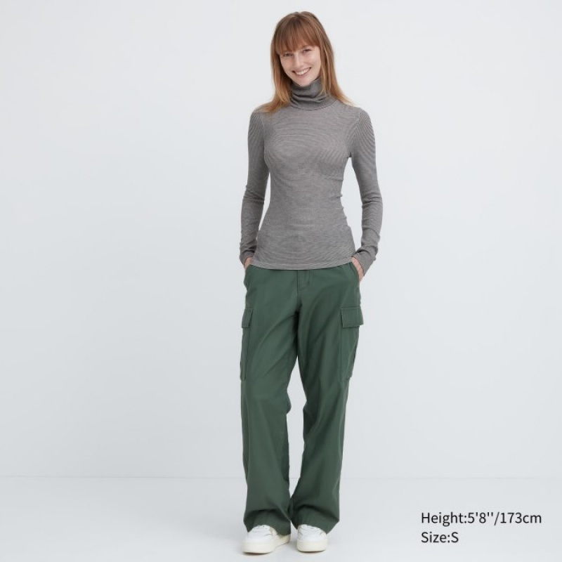 Women Uniqlo HEATTECH Extra Warm Seamless Turtleneck T Shirts Grey | 4590899