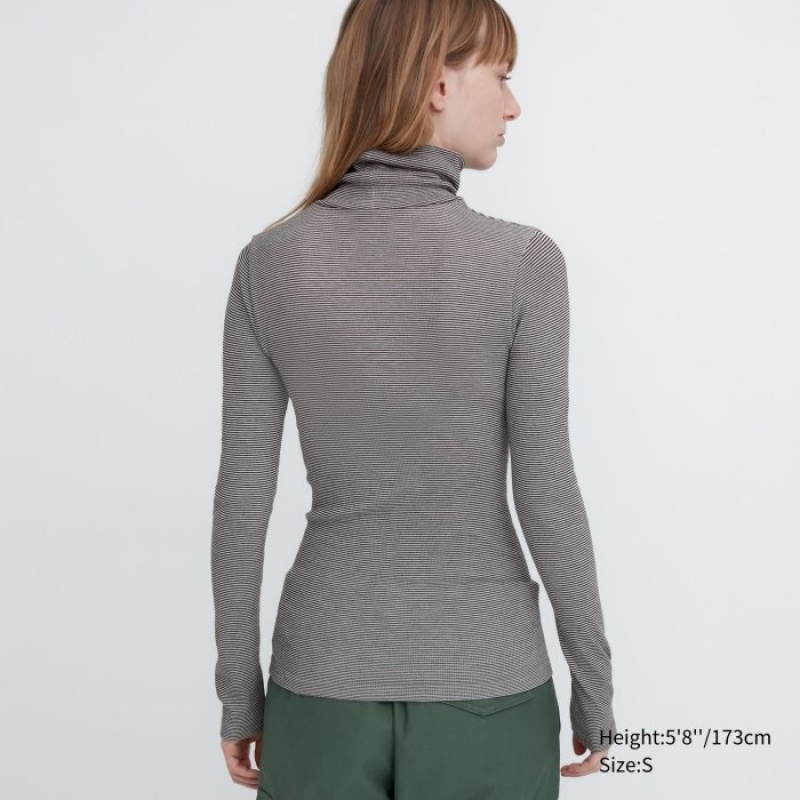 Women Uniqlo HEATTECH Extra Warm Seamless Turtleneck T Shirts Grey | 4590899