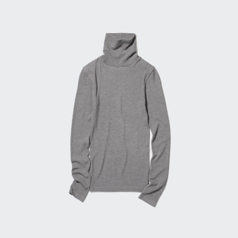 Women Uniqlo HEATTECH Extra Warm Seamless Turtleneck T Shirts Grey | 4590899