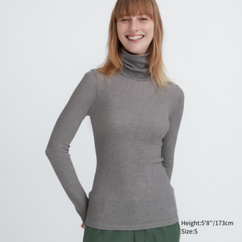 Women Uniqlo HEATTECH Extra Warm Seamless Turtleneck T Shirts Grey | 4590899