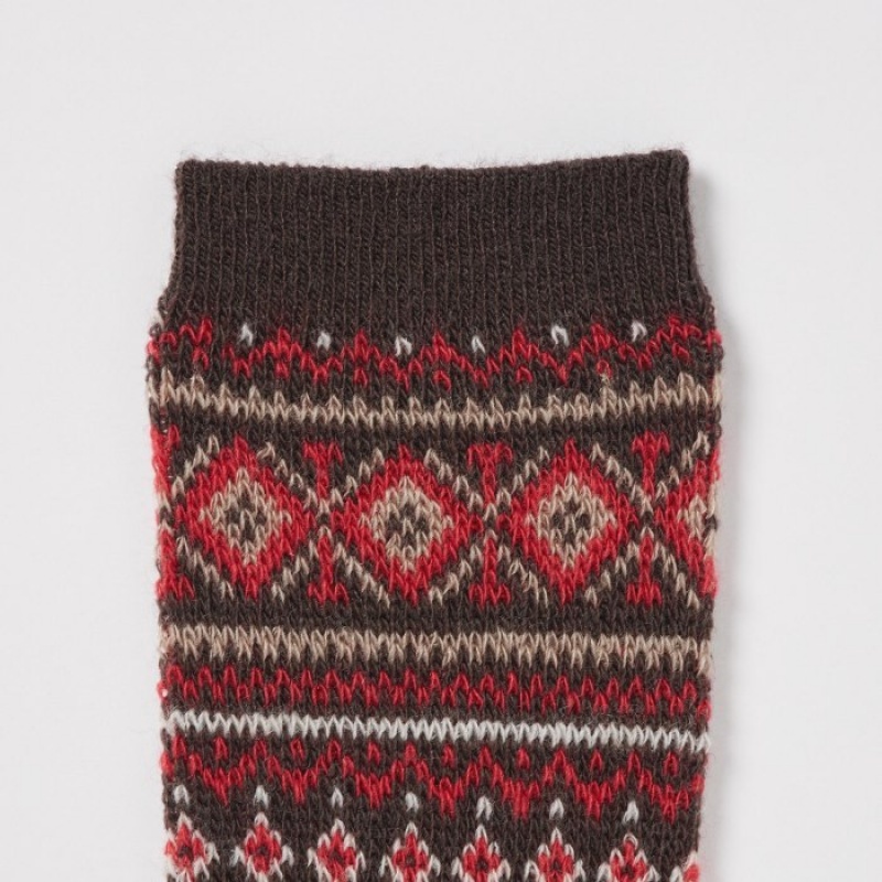 Women Uniqlo HEATTECH Fair Isle Socks Brown | 8949441