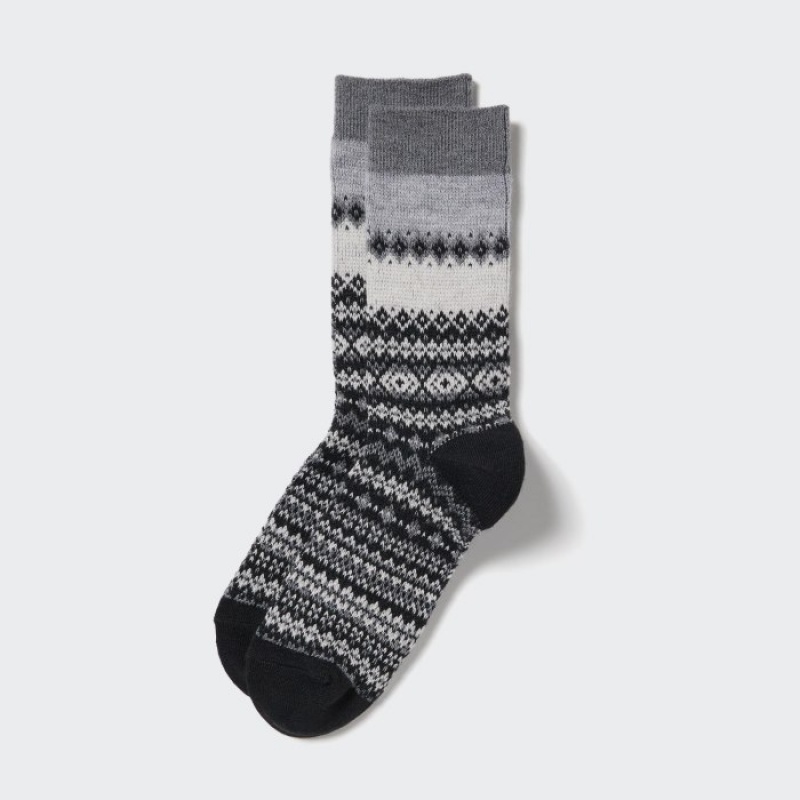 Women Uniqlo HEATTECH Fair Isle Socks Grey | 2186679