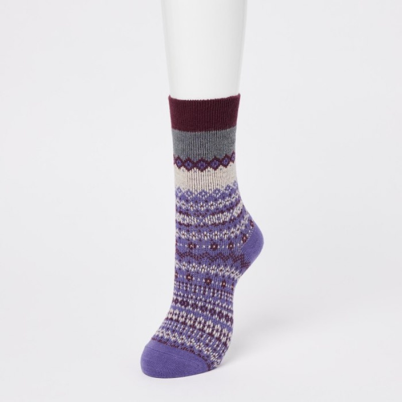 Women Uniqlo HEATTECH Fair Isle Socks Purple | 1239563