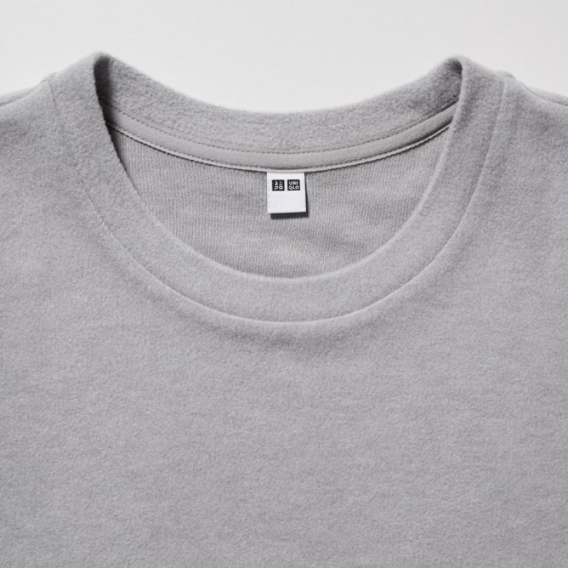 Women Uniqlo HEATTECH Fleece Crew Neck Long-Sleeve T Shirts Grey | 1506234