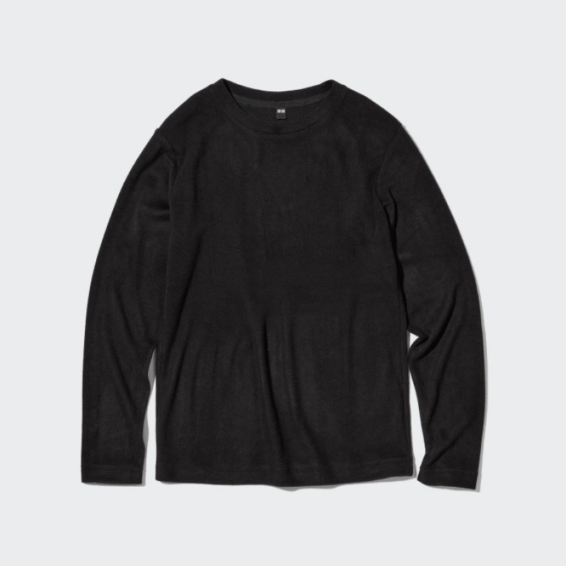 Women Uniqlo HEATTECH Fleece Crew Neck Long-Sleeve T Shirts Black | 8484156