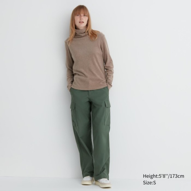 Women Uniqlo HEATTECH Fleece Turtleneck Long-Sleeve T Shirts Yellow | 4179004