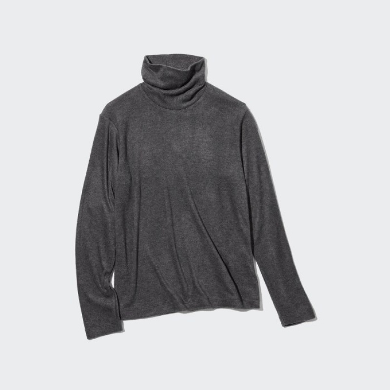 Women Uniqlo HEATTECH Fleece Turtleneck Long-Sleeve T Shirts Grey | 3518990