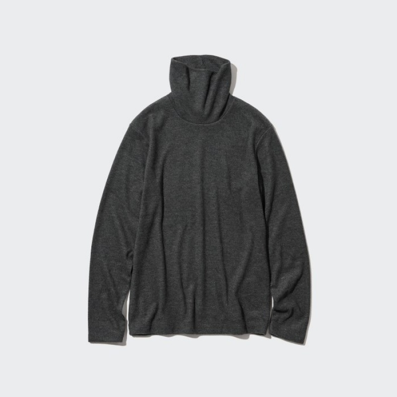 Women Uniqlo HEATTECH Fleece Turtleneck Long-Sleeve T Shirts Grey | 3654321