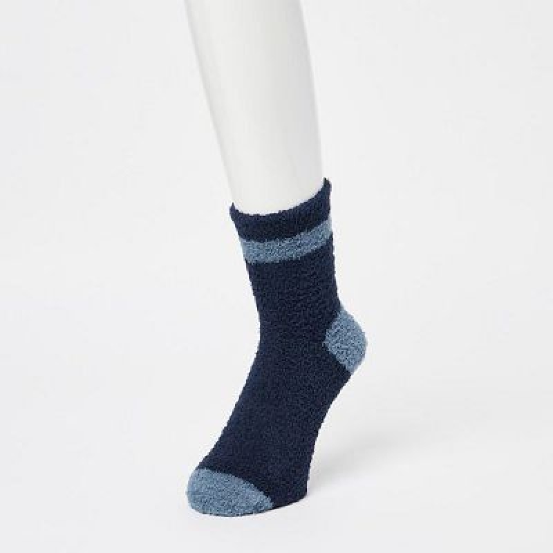 Women Uniqlo HEATTECH Fluffy-Lined Half Socks Blue | 5564856