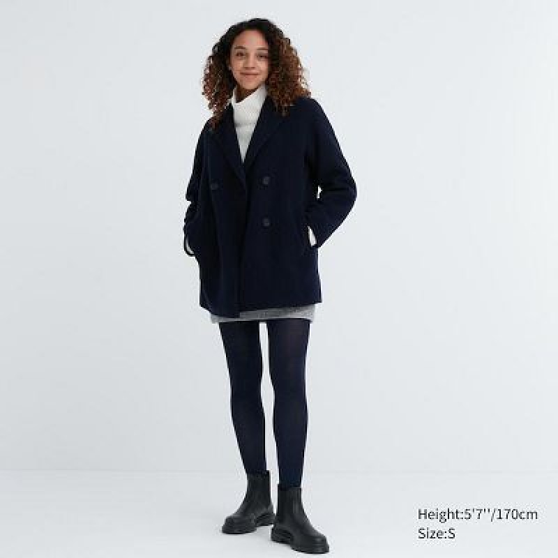 Women Uniqlo HEATTECH Glitter Knitted Tight Navy | 1421700