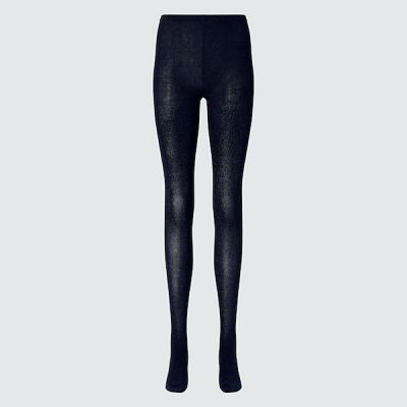 Women Uniqlo HEATTECH Glitter Knitted Tight Navy | 1421700