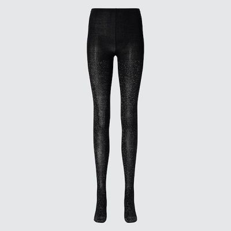 Women Uniqlo HEATTECH Glitter Knitted Tight Black | 8131871