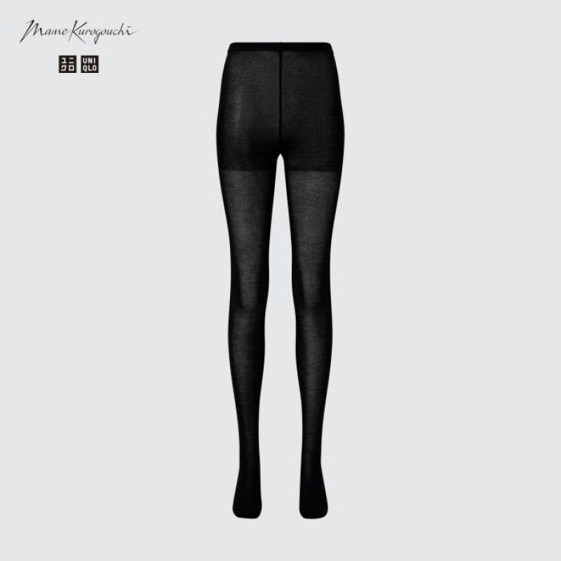 Women Uniqlo HEATTECH Knitted Sheer Tight Black | 6250886