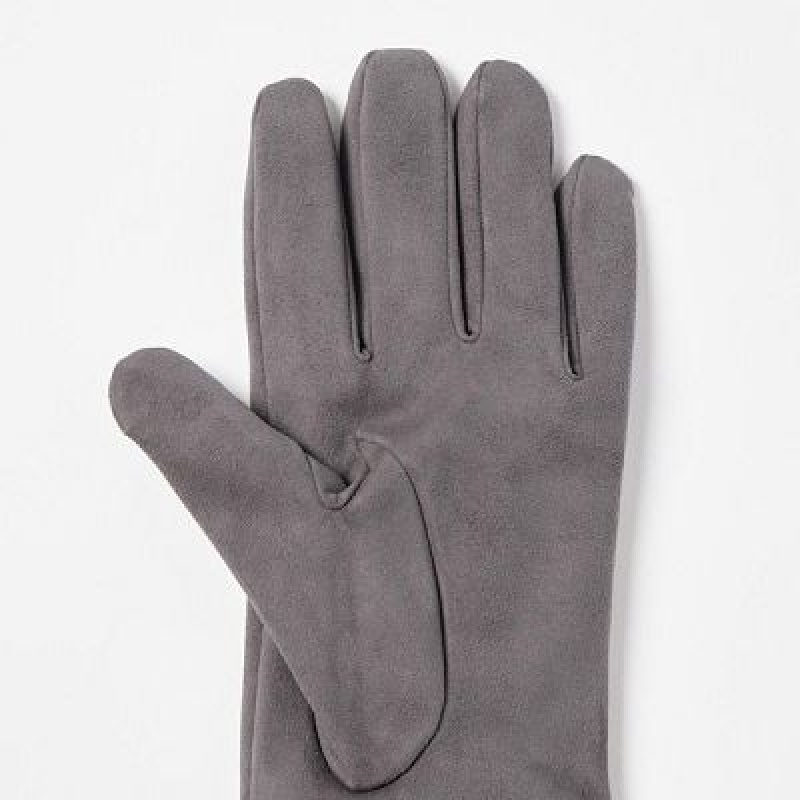 Women Uniqlo HEATTECH Lining Faux Suede Gloves Grey | 4155424