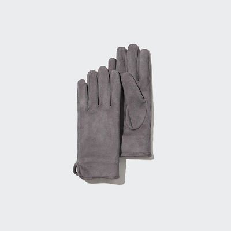 Women Uniqlo HEATTECH Lining Faux Suede Gloves Grey | 4155424