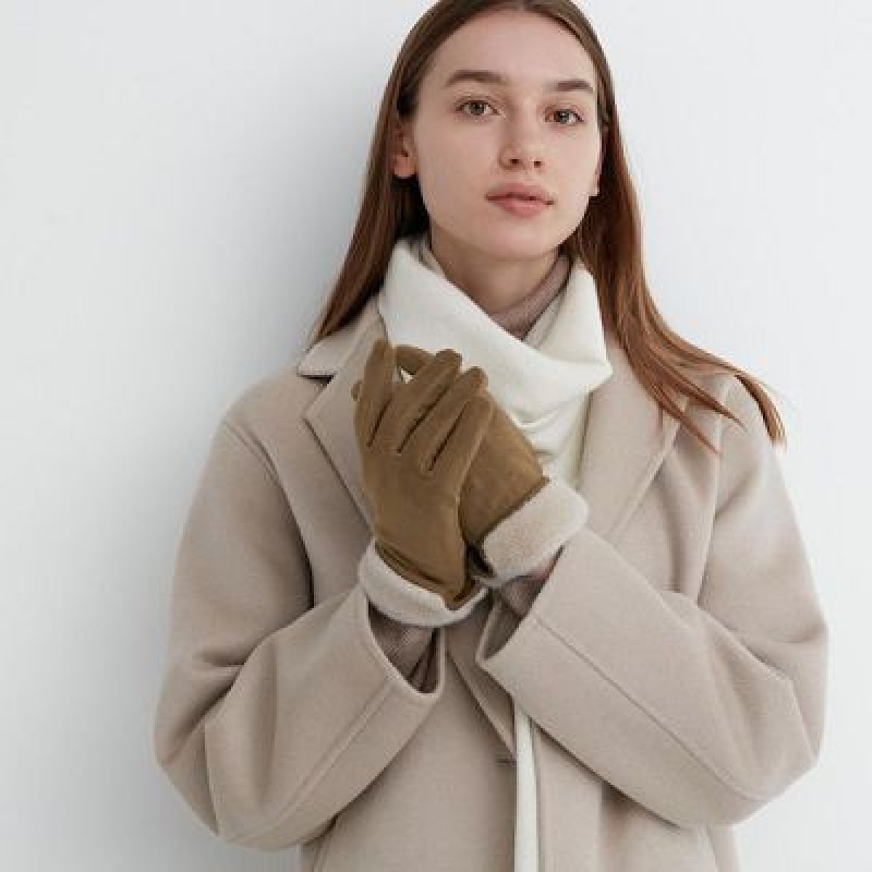 Women Uniqlo HEATTECH Lining Faux Suede Gloves Brown | 9987767