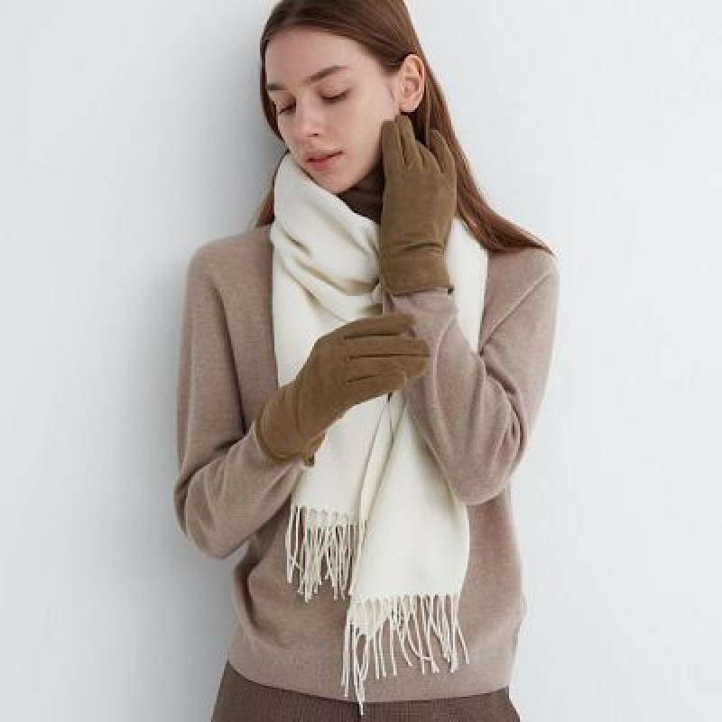 Women Uniqlo HEATTECH Lining Faux Suede Gloves Brown | 9987767