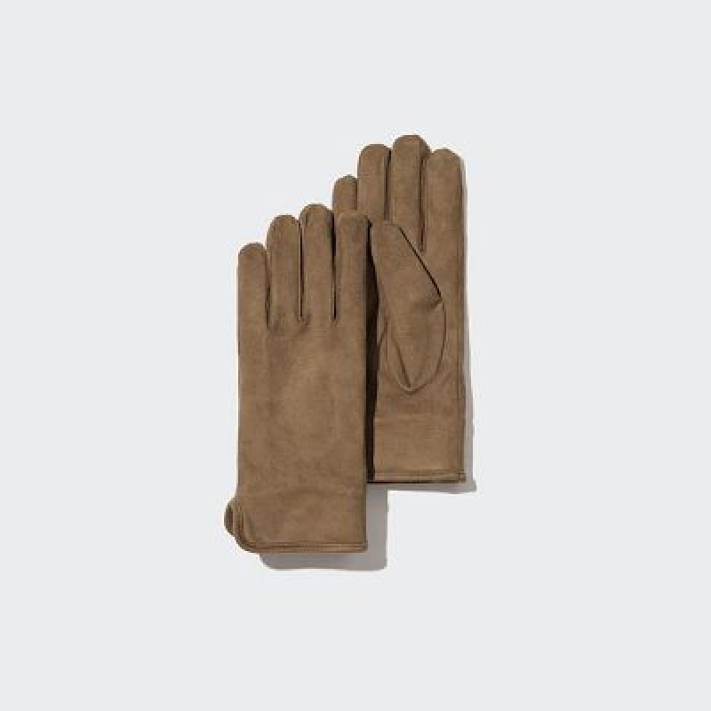 Women Uniqlo HEATTECH Lining Faux Suede Gloves Brown | 9987767