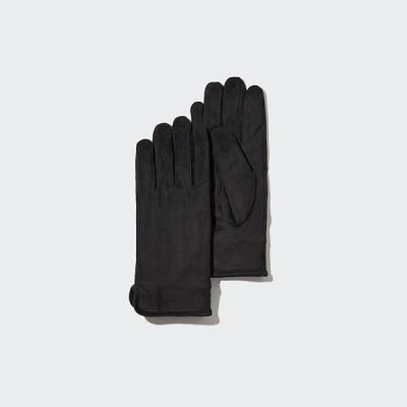 Women Uniqlo HEATTECH Lining Faux Suede Gloves Black | 9993451
