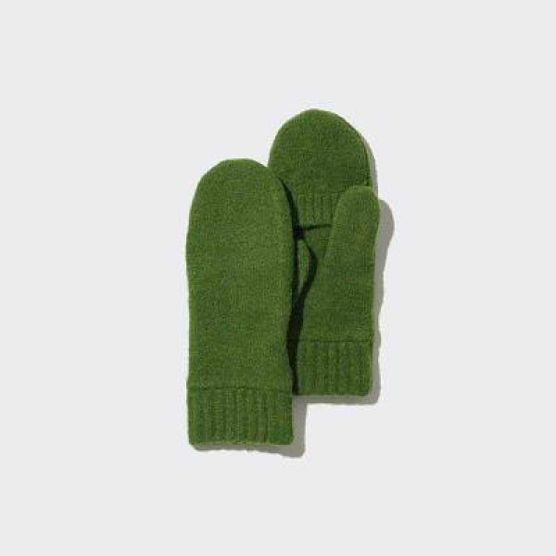 Women Uniqlo HEATTECH Lining Souffle Yarn Mittens Gloves Green | 1825902