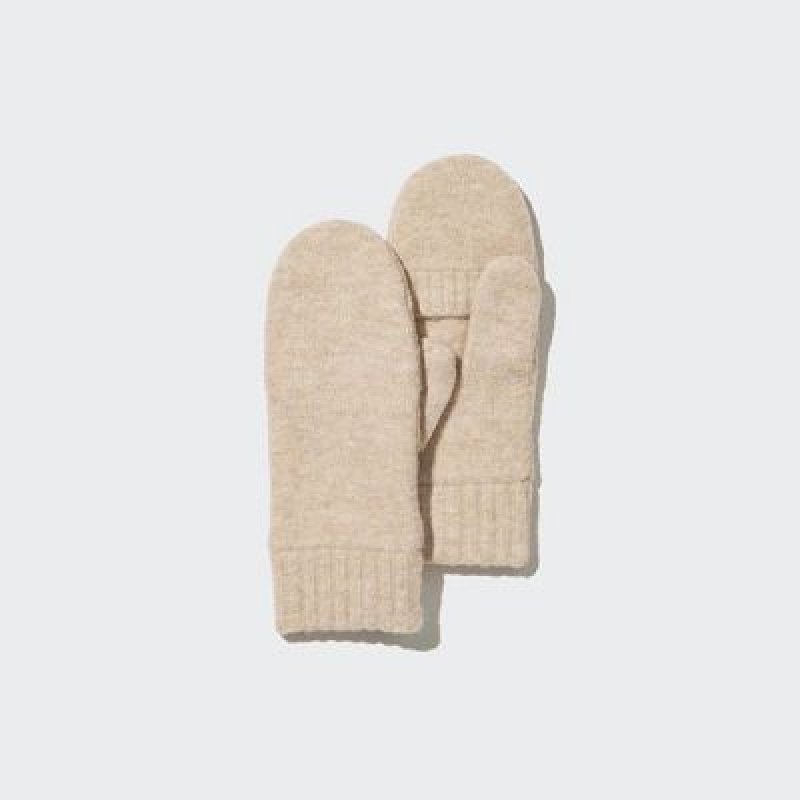 Women Uniqlo HEATTECH Lining Souffle Yarn Mittens Gloves Beige | 7258810