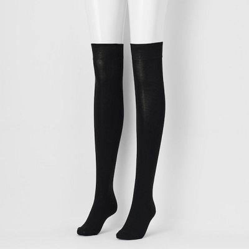 Women Uniqlo HEATTECH Over-The-Knee Socks Black | 9256853