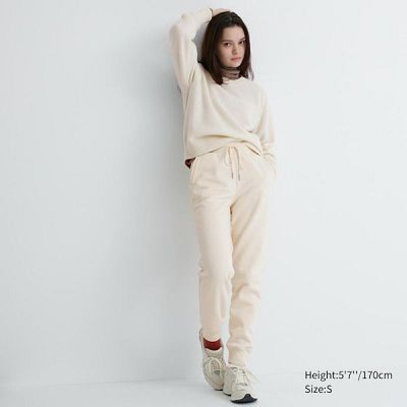 Women Uniqlo HEATTECH Pile Lined Sweat Pants White | 9792562