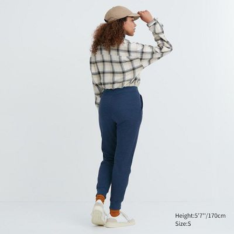 Women Uniqlo HEATTECH Pile Lined Sweat Pants Blue | 3372796
