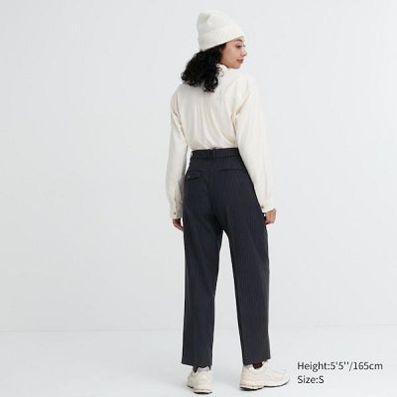 Women Uniqlo HEATTECH Pleated Tapered Pants Navy | 8654718