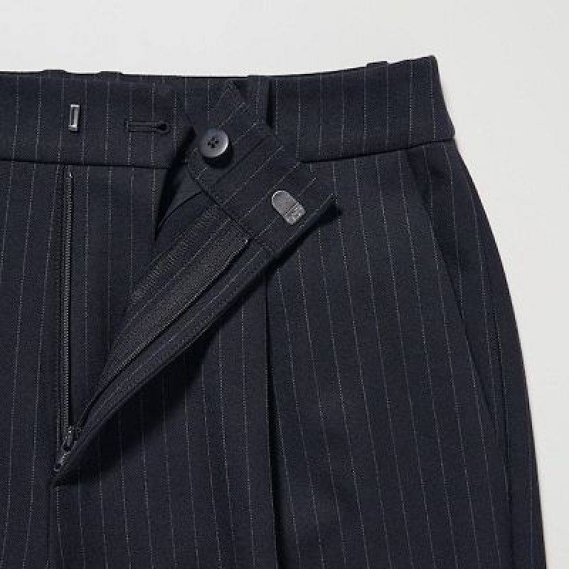 Women Uniqlo HEATTECH Pleated Tapered Pants Navy | 8654718