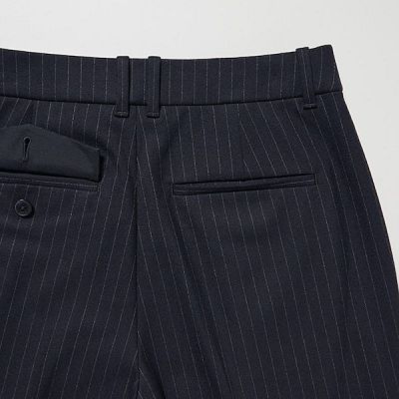 Women Uniqlo HEATTECH Pleated Tapered Pants Navy | 8654718
