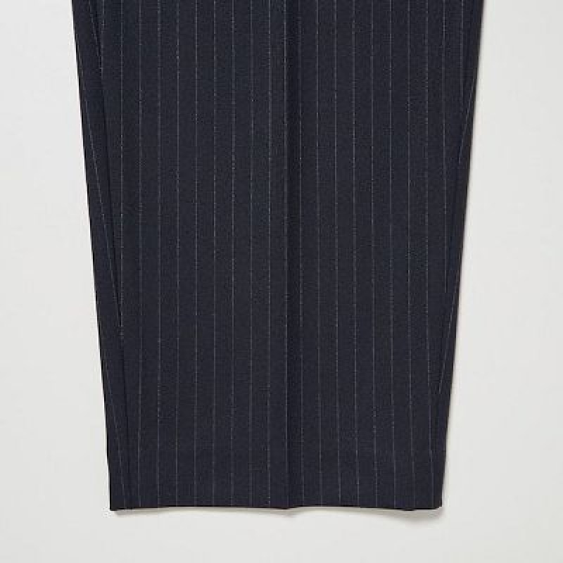 Women Uniqlo HEATTECH Pleated Tapered Pants Navy | 8654718
