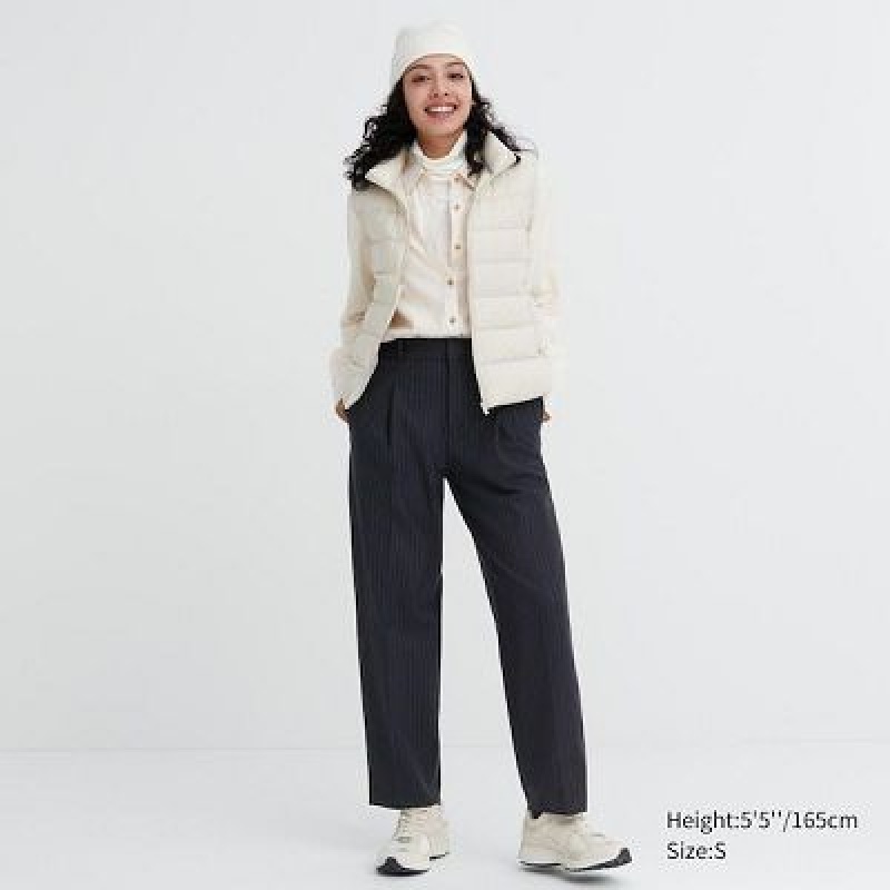 Women Uniqlo HEATTECH Pleated Tapered Pants Navy | 8654718