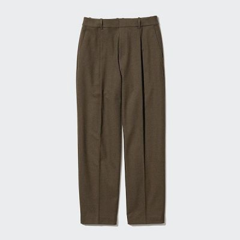 Women Uniqlo HEATTECH Pleated Tapered Pants Olive | 7685622