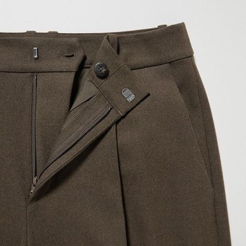 Women Uniqlo HEATTECH Pleated Tapered Pants Olive | 7685622